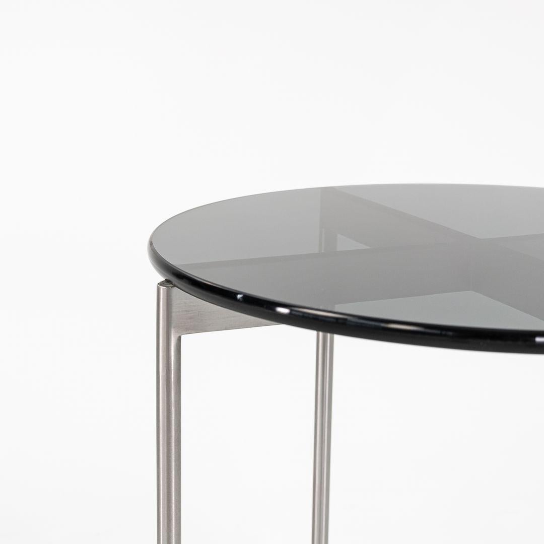 Scope Series Stainless Side Tables with Dark Glass Top 2x Available For Sale 2