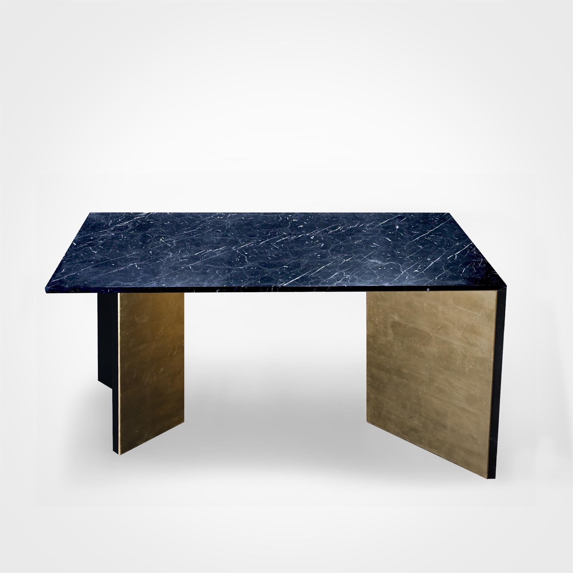 Modern Scorcio - Nero Marquinia Dining Table and Gold leaf By DFdesignlab Made in Italy For Sale