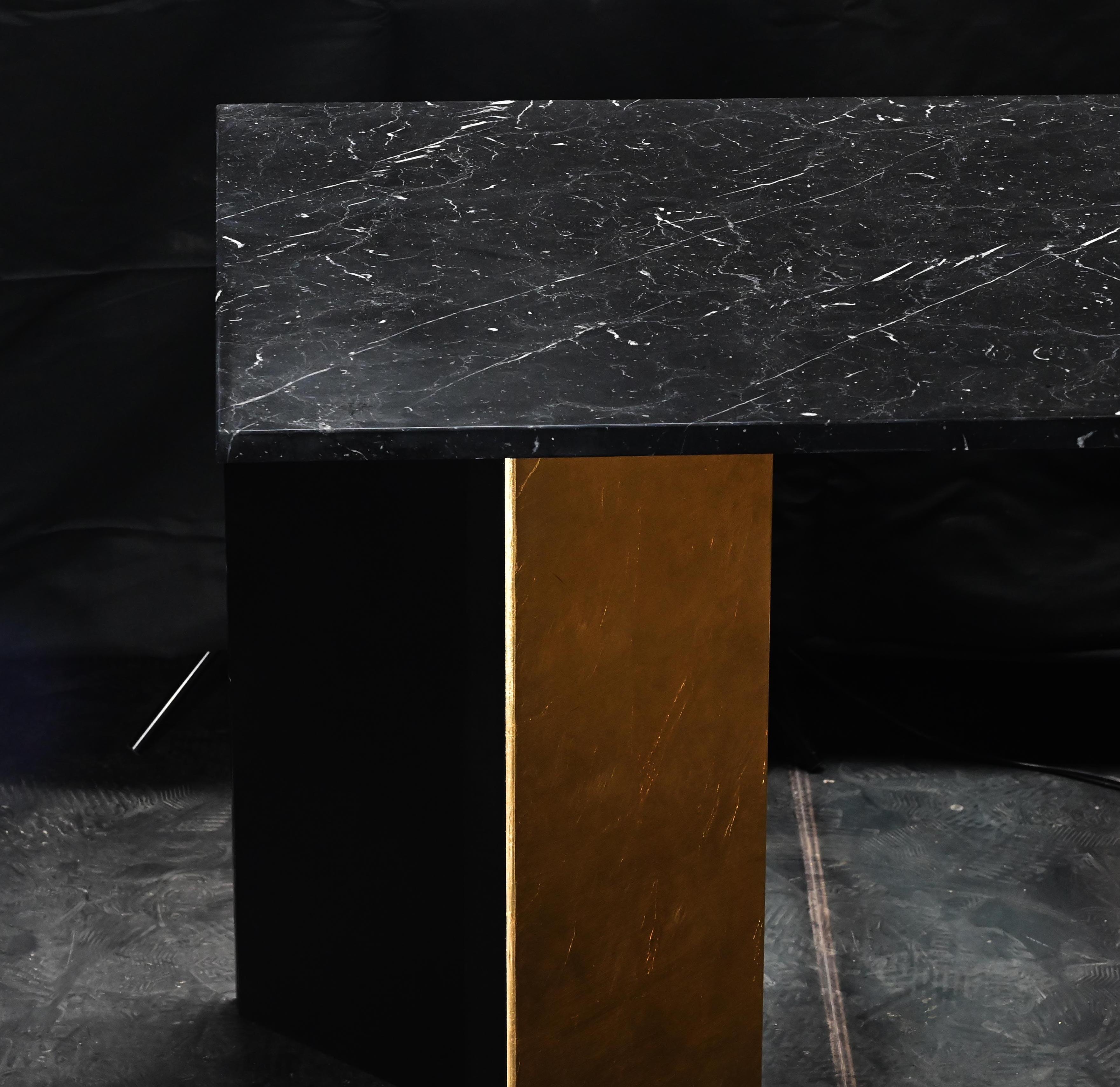 Italian Scorcio - Nero Marquinia Dining Table and Gold leaf By DFdesignlab Made in Italy For Sale