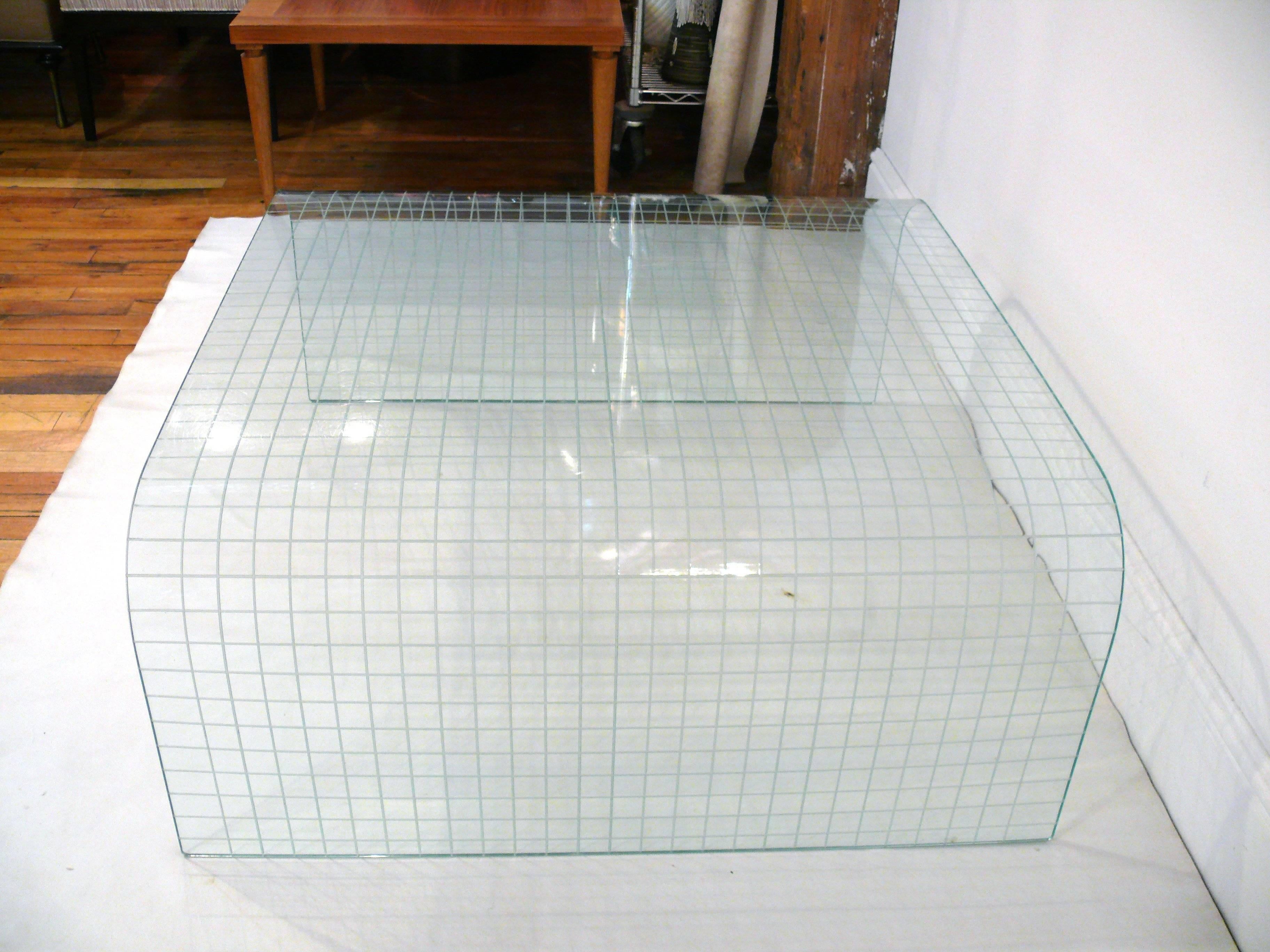 Etched Scored Glass Waterfall Coffee Table, style of Fiam
