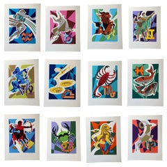 Scorpio 10/23 - 11/21 Vintage Cubist Zodiac Modern Art Orig Silkscreen S/N Rare