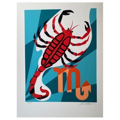 Scorpio 10/23 - 11/21 Vintage Cubist Zodiac Modern Art Orig Silkscreen S/N Rare