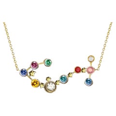 Scorpio Constellation Necklace diamonds and multicoloured sapphires 18K Gold