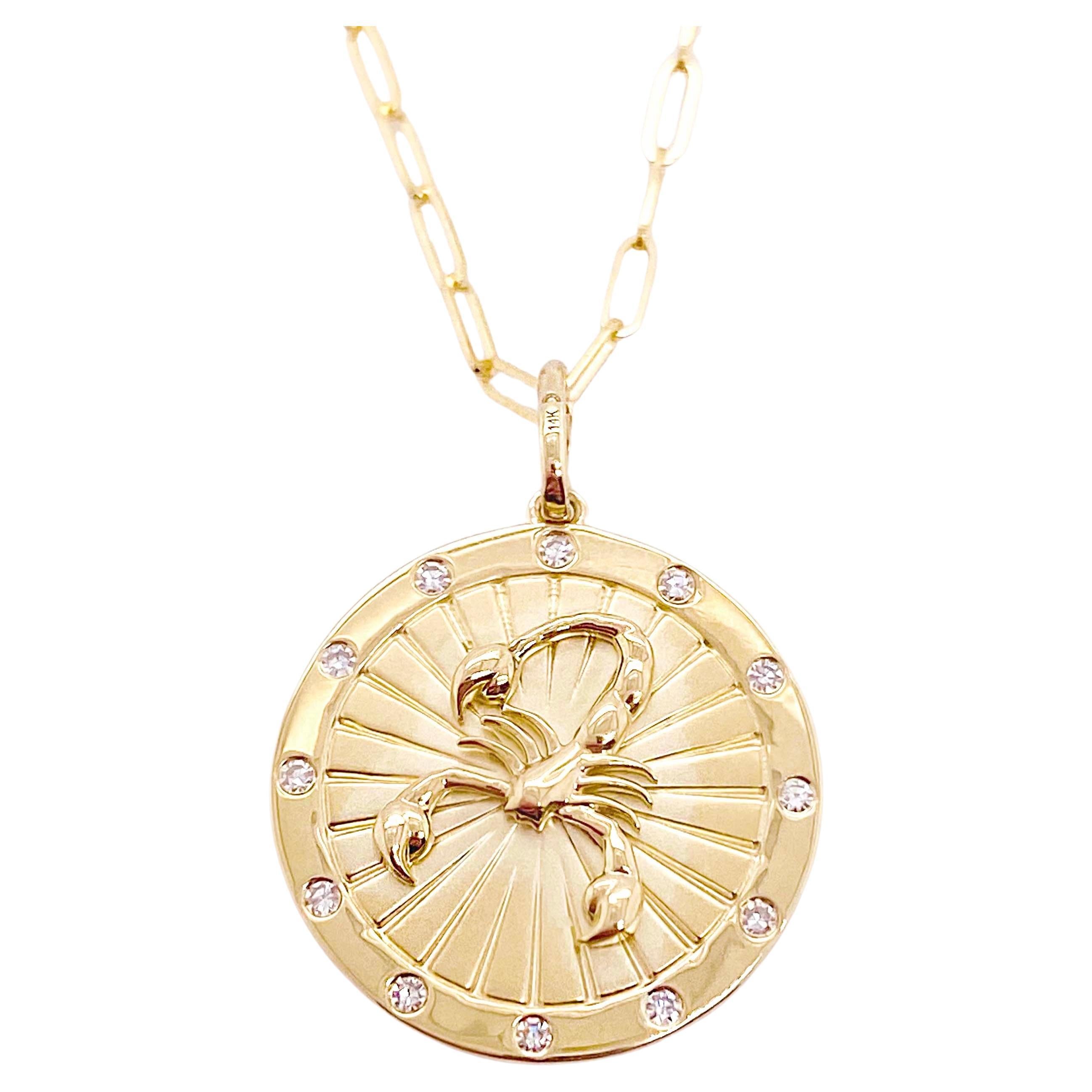 Zodiac Scorpio Diamond Necklace, Disk Pendant w Chain Custom Order 3 Weeks For Sale