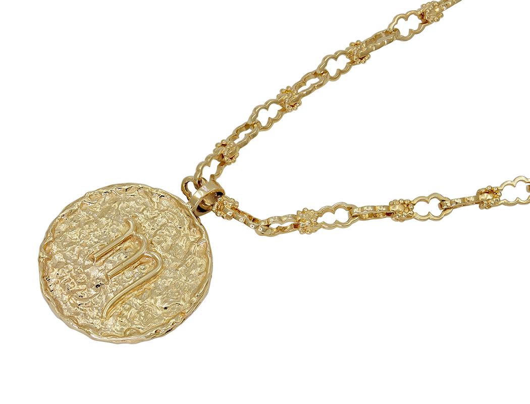 Scorpio Gold Pendant Necklace In Excellent Condition In New York, NY