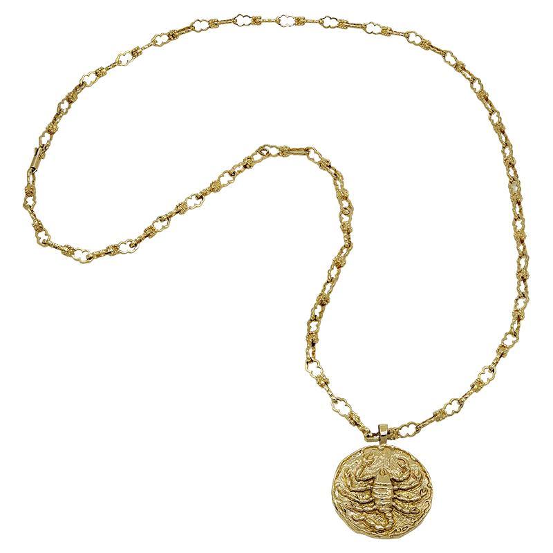 Lalaounis Vintage Scorpio Zodiac Sodalite Gold Pendant Necklace at 1stDibs