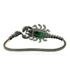 Scorpio Shaped Palm Bracelet With Center Stone Emerald & Diamonds
