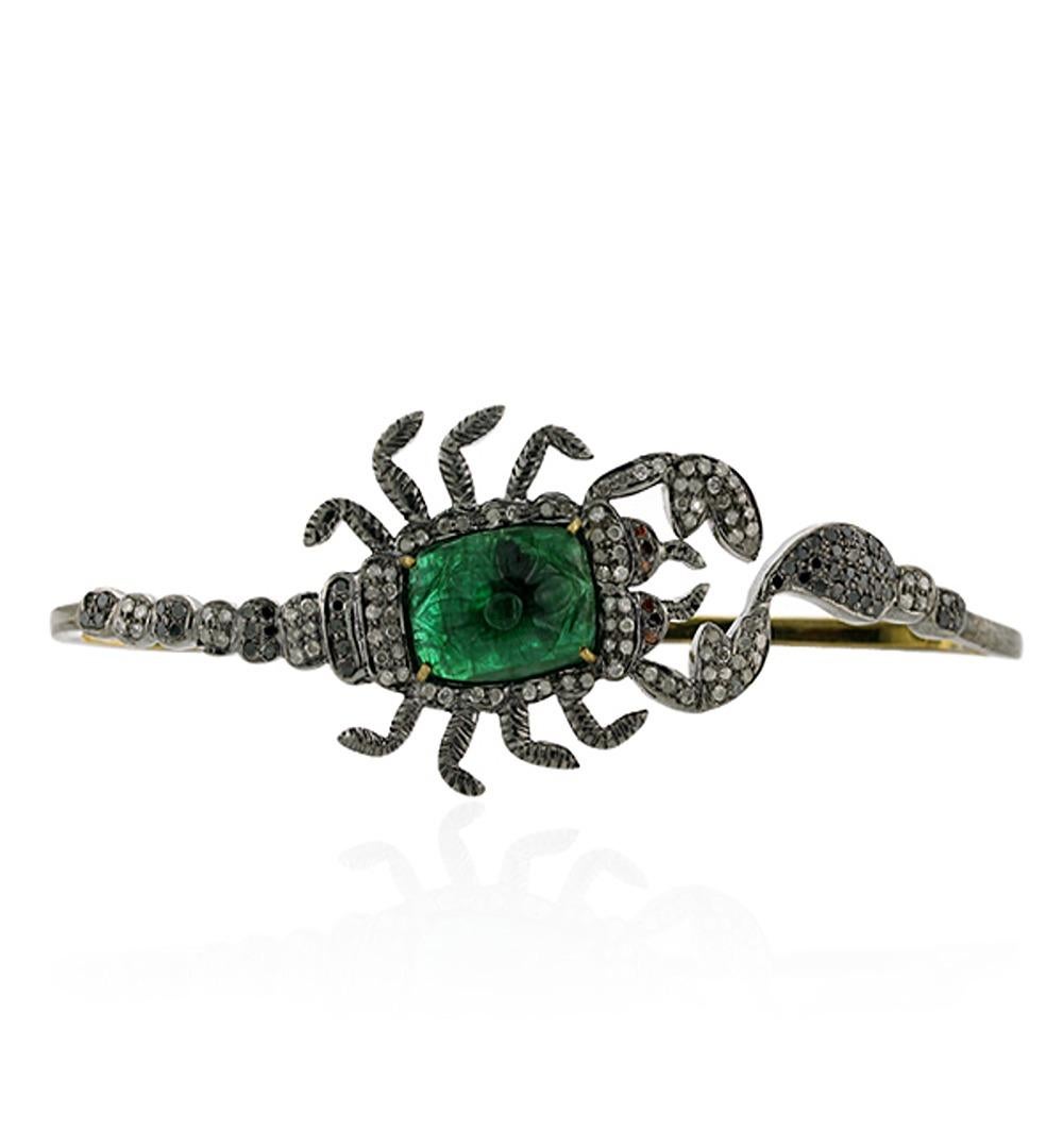 Mixed Cut Scorpio Shaped Palm Bracelet With Center Stone Emerald & Diamonds For Sale