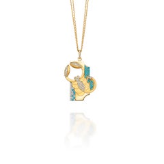 Scorpio Zodiac Pendant 18k Gold with 0.84 Ct Diamonds and 34 Turquoises