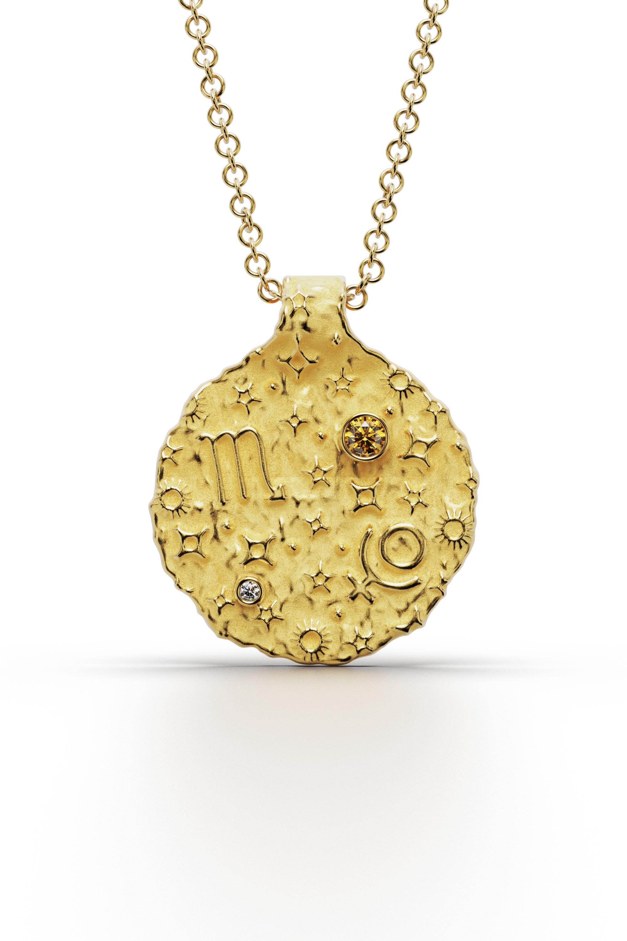 Brilliant Cut Scorpio Zodiac Pendant – 18K Solid Gold  Astrology Necklace  Oltremare Gioielli For Sale