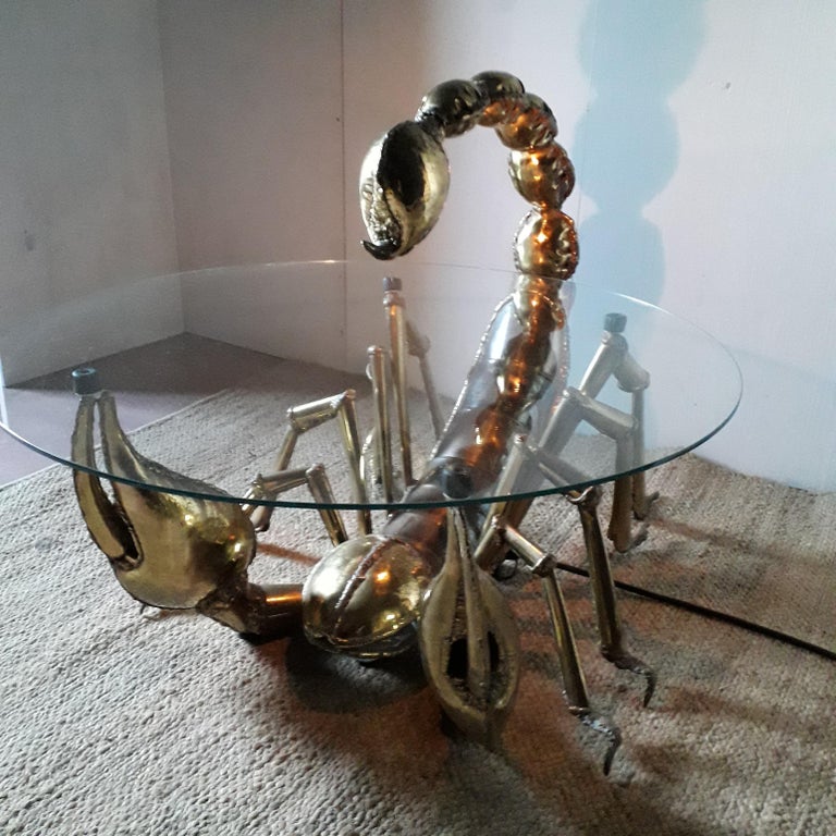 Scorpion Coffee Table in Golden Brass by Jacques Duval Brasseur 20th