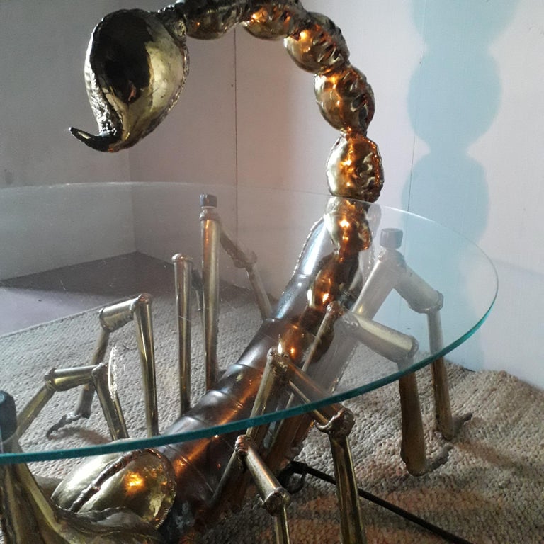 Scorpion Coffee Table in Golden Brass by Jacques Duval Brasseur 20th