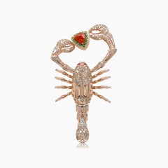 Scorpion Fancy Diamond Ruby Garnet & White Shell 18K Rose Gold Scorpio Brooch