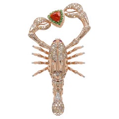 Scorpion Fancy Diamond Ruby Garnet & White Shell 18K Rose Gold Scorpio Brooch
