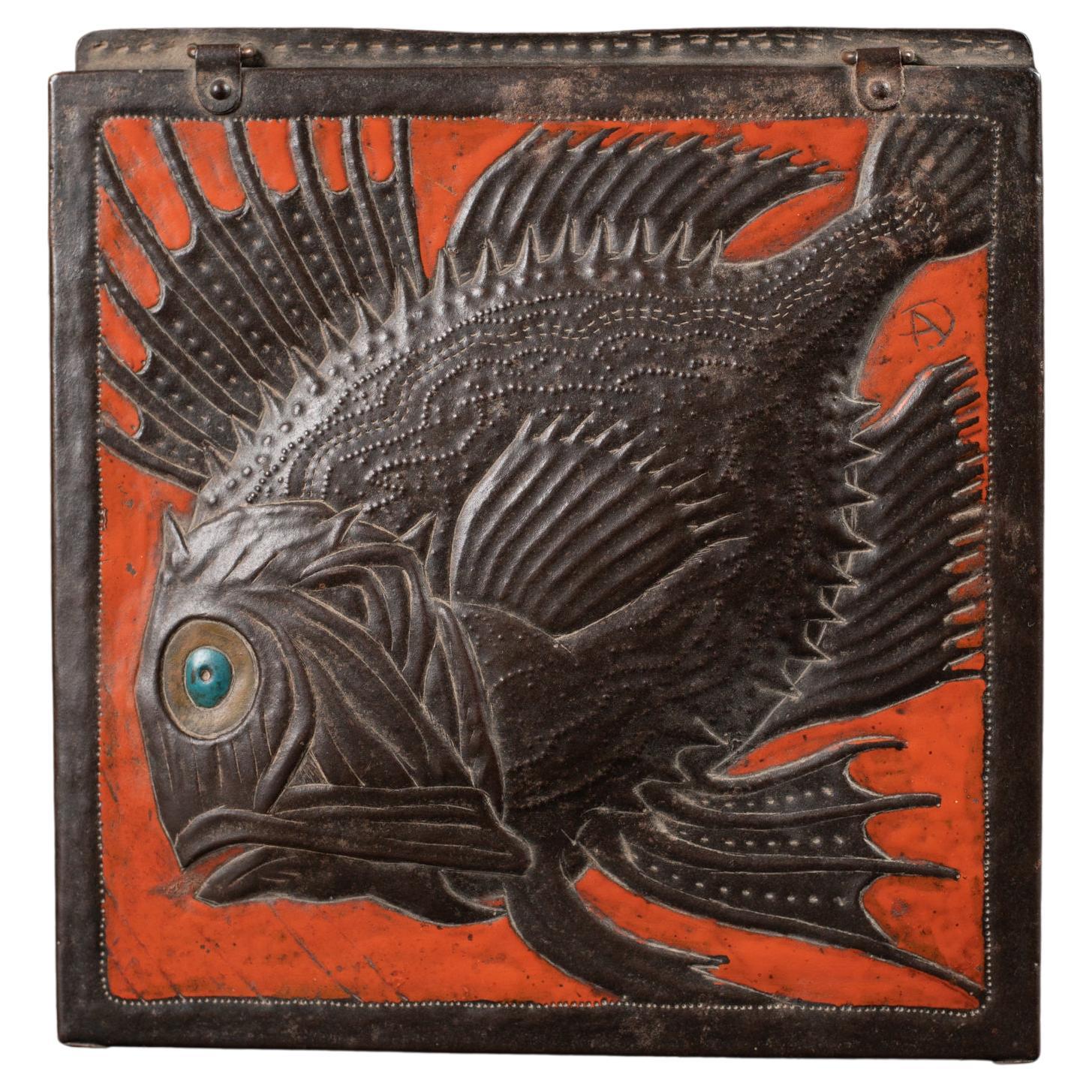 Art Nouveau Scorpion Fish Repoussé Box by Alfred Daguet For Sale