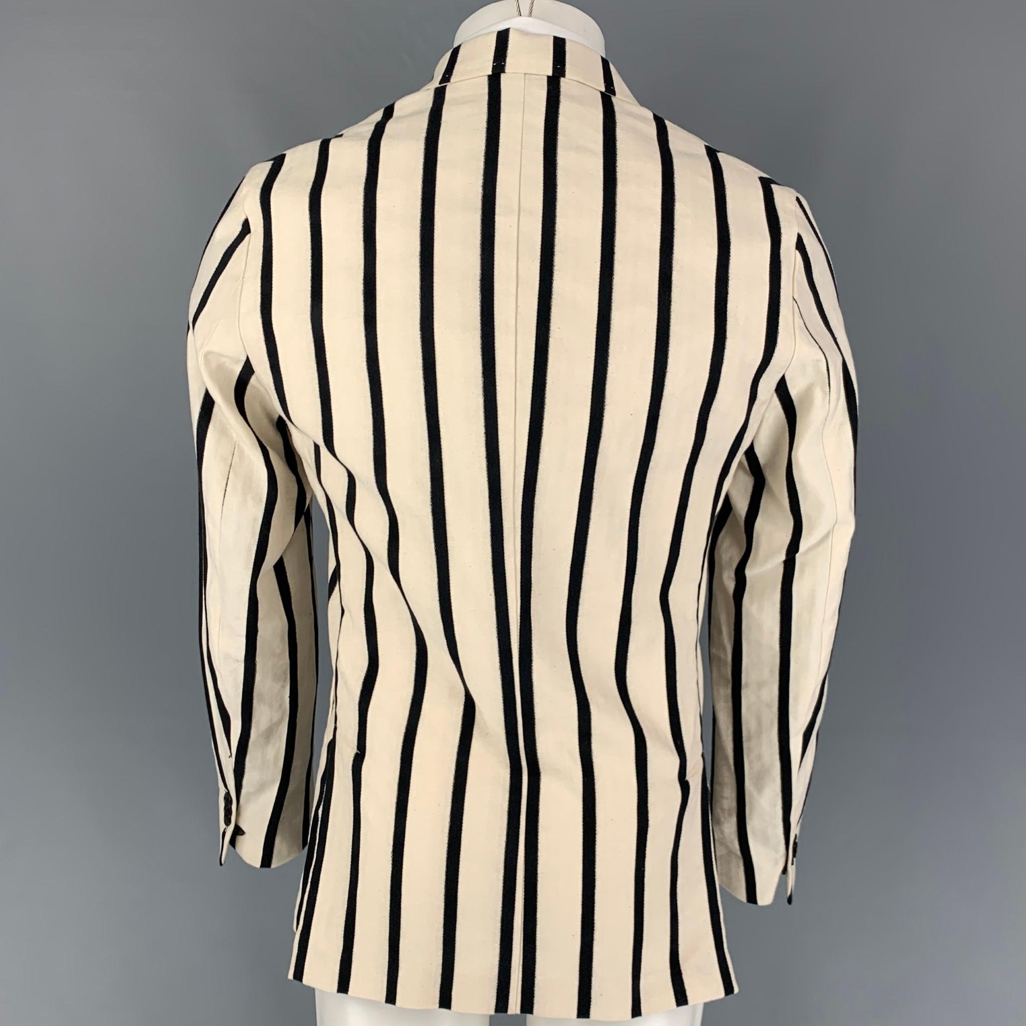 SCOTCH AND SODA Size M Beige Black Stripe Cotton Linen Sport Coat In Good Condition In San Francisco, CA