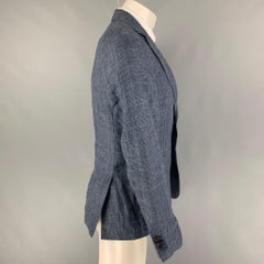 SCOTCH AND SODA Size M Navy Indigo Glenplaid Linen Notch Lapel Sport Coat