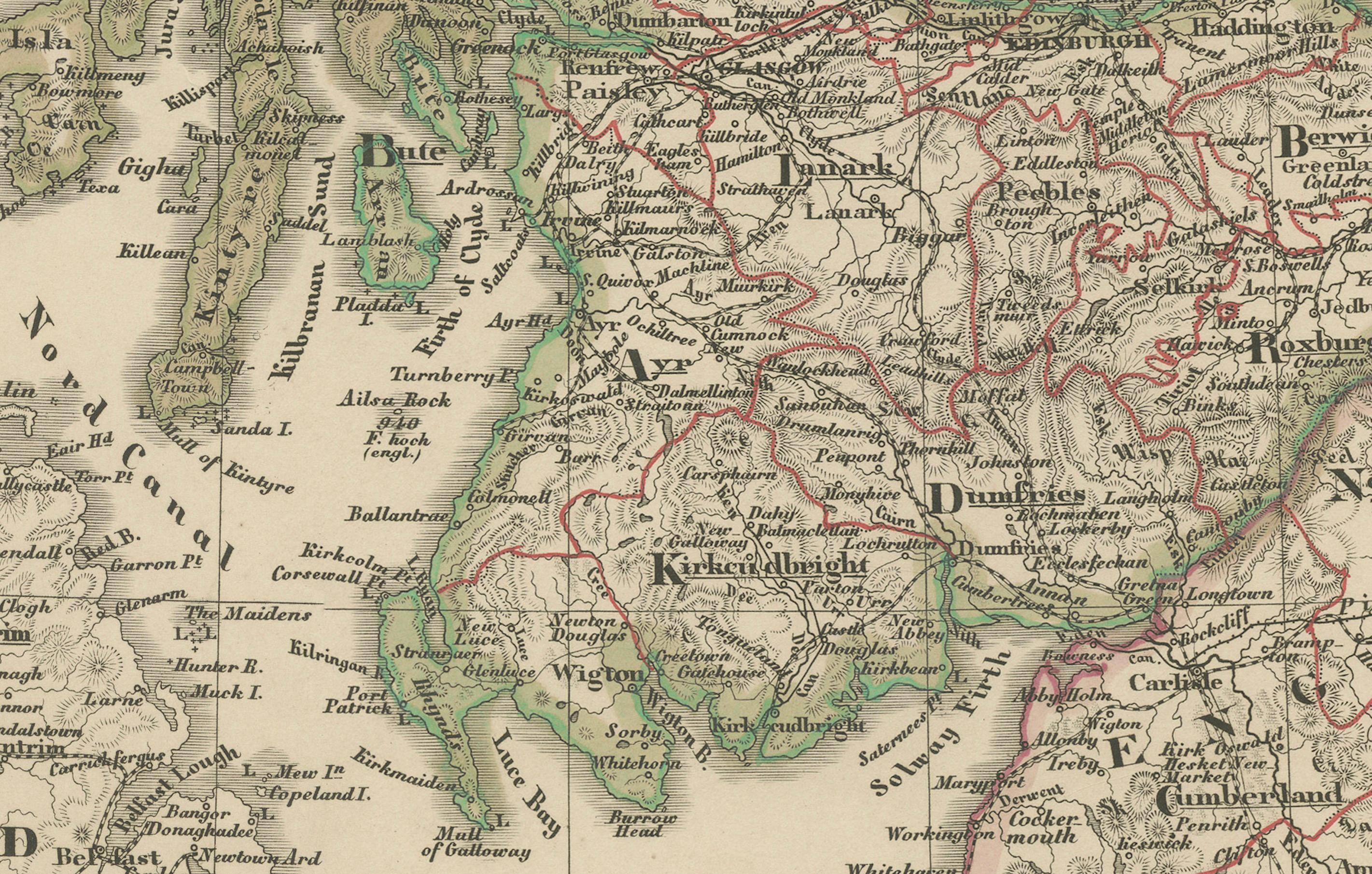 Allemand Carte d'Ecosse - Highlands, îles et nord de l'Angleterre 1858 en vente