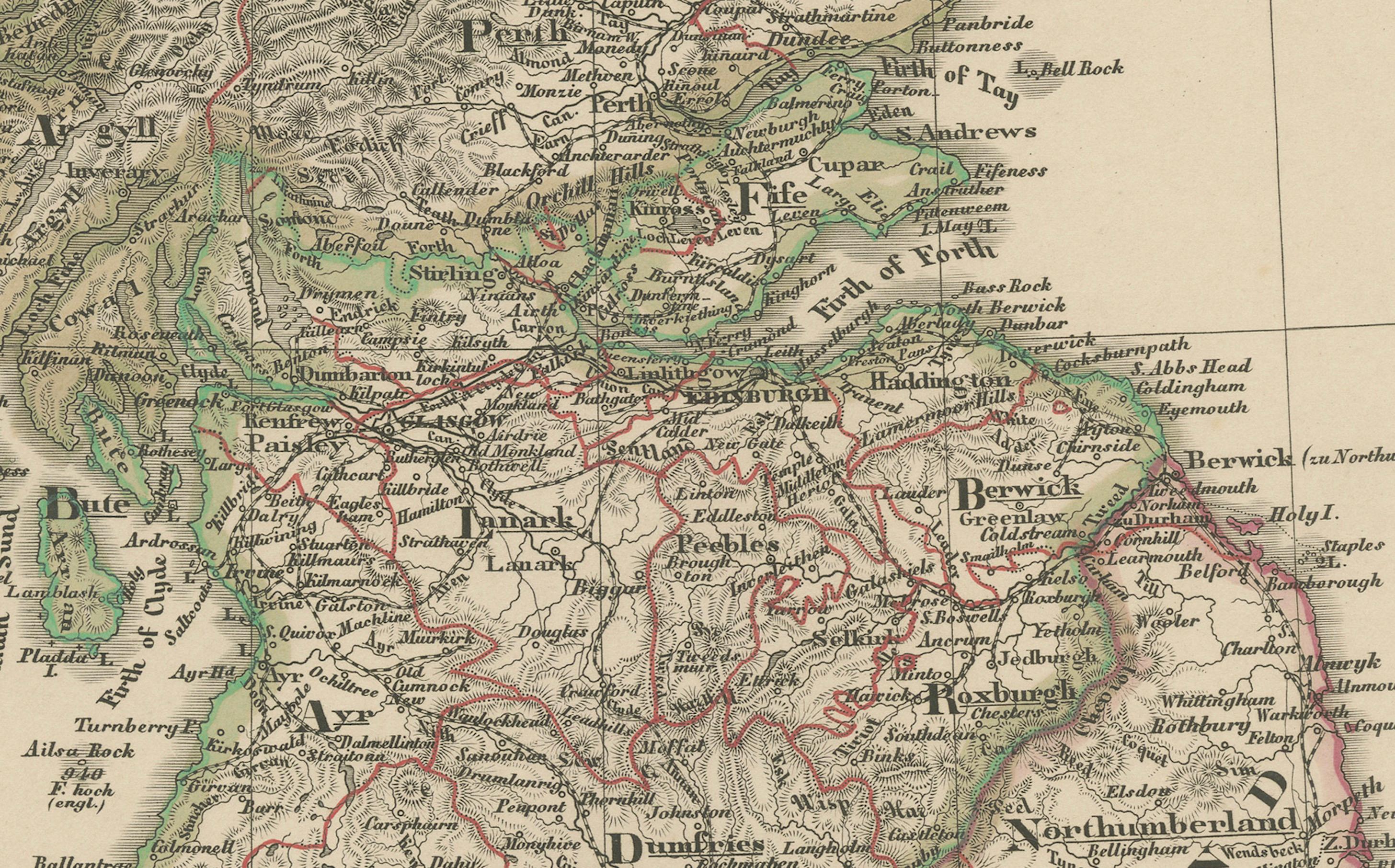 Gravé Carte d'Ecosse - Highlands, îles et nord de l'Angleterre 1858 en vente