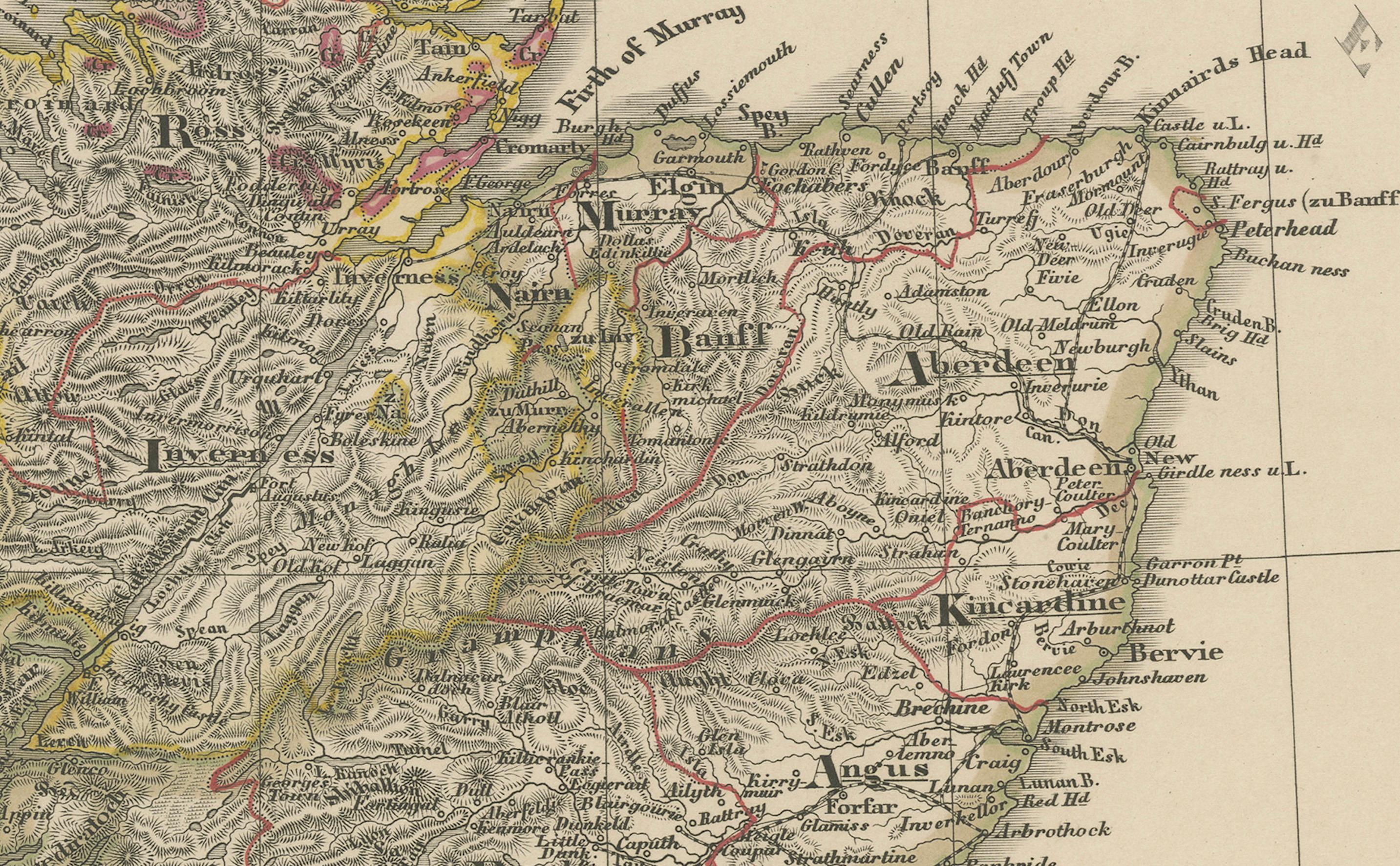 Carte d'Ecosse - Highlands, îles et nord de l'Angleterre 1858 Bon état - En vente à Langweer, NL