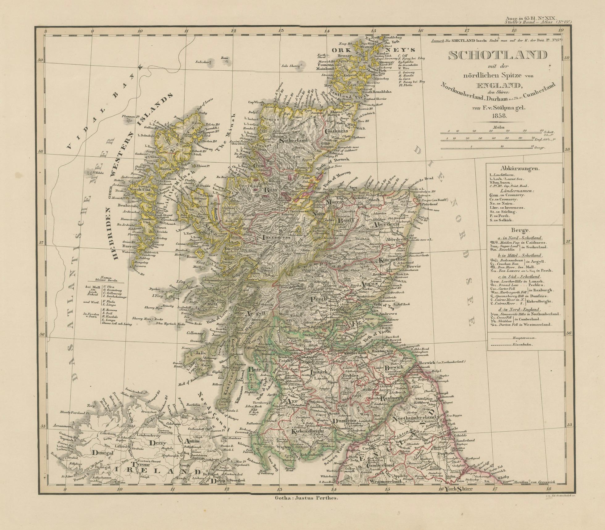 Carte d'Ecosse - Highlands, îles et nord de l'Angleterre 1858 en vente 2