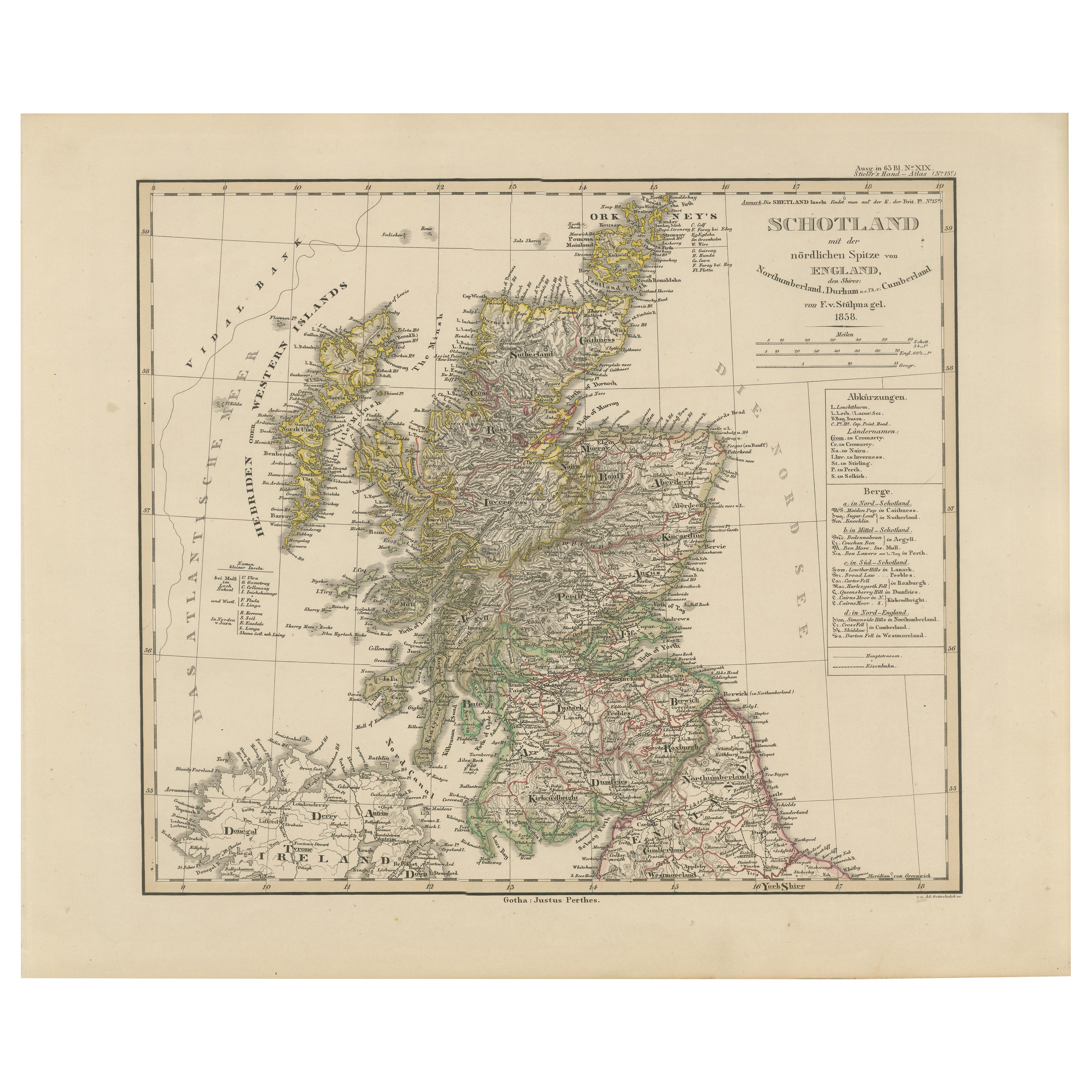 Mapa de Escocia - Tierras Altas, Islas y Norte de Inglaterra 1858