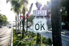 "Relax UR OK" - Large Neon Contemporary Street Sign Sculpture