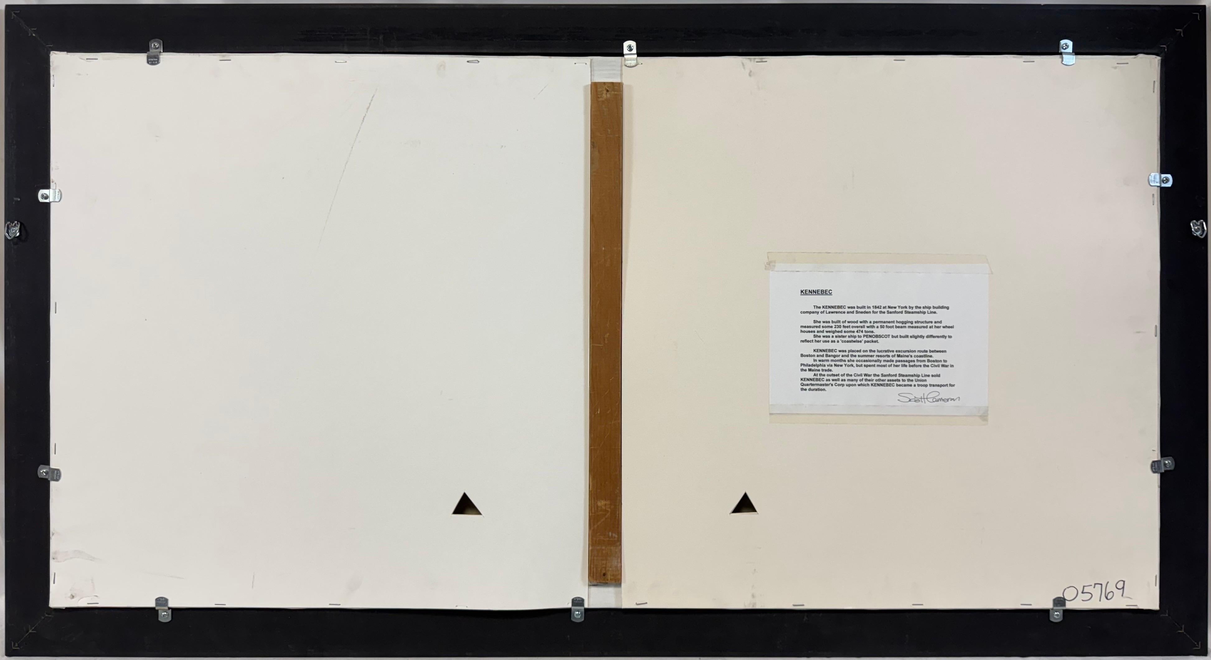 “Kennebec” Ship Portrait Sidewheeler Steamboat Paddle Steamer Oil on Canvas For Sale 1