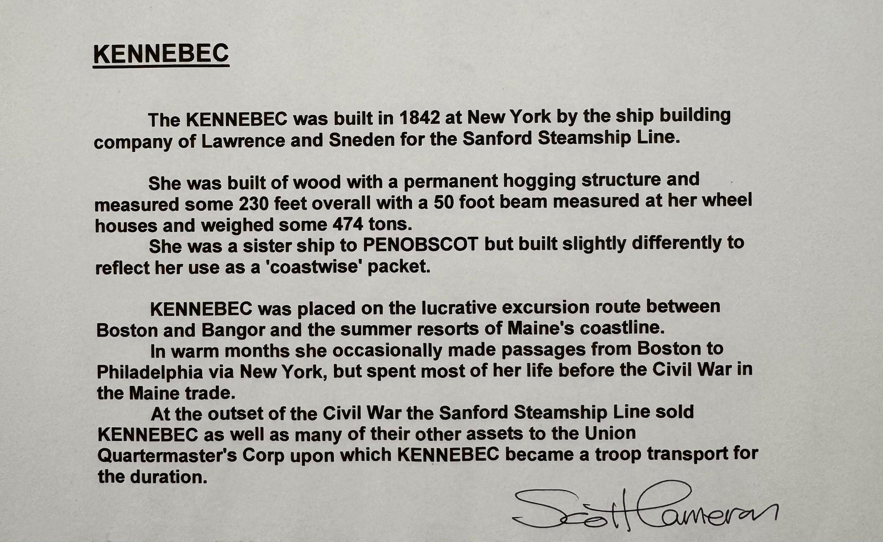 “Kennebec” Ship Portrait Sidewheeler Steamboat Paddle Steamer Oil on Canvas For Sale 2