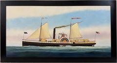 “Kennebec” Ship Portrait Sidewheeler Steamboat Paddle Steamer Oil on Canvas