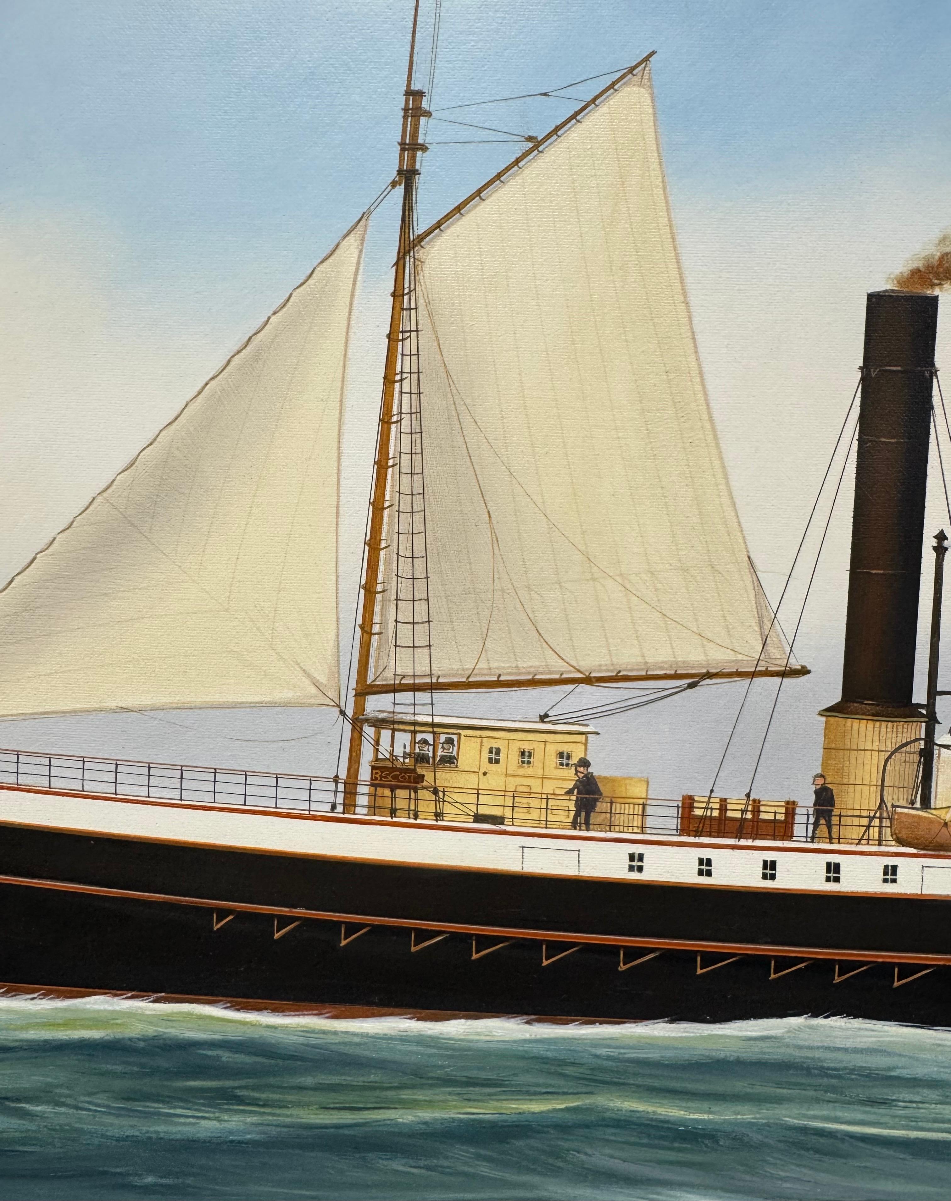 “Penobscot” Ship Portrait Sidewheeler Steamboat Paddle Steamer Oil on Canvas - American Realist Painting by Scott Cameron
