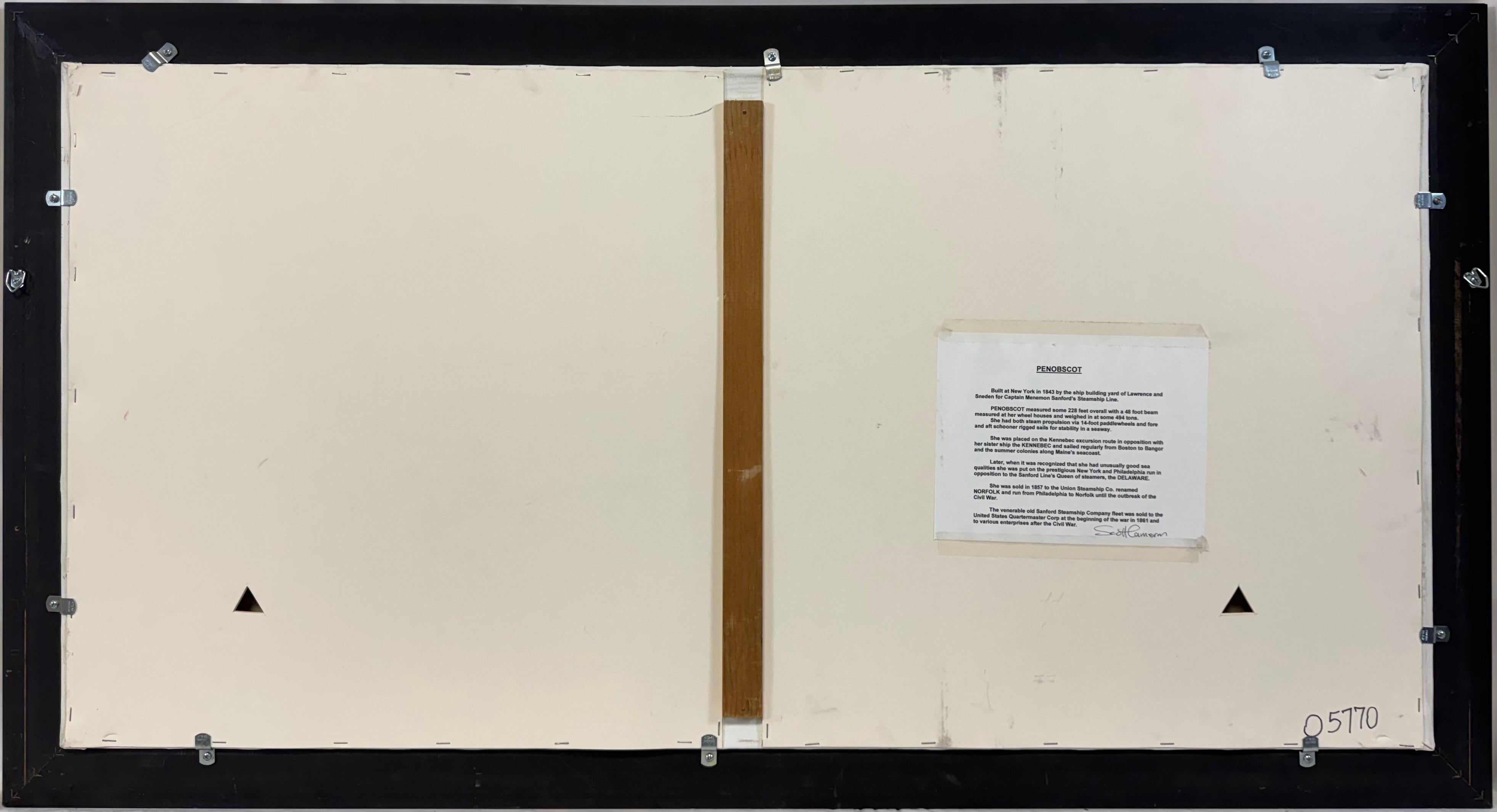 “Penobscot” Ship Portrait Sidewheeler Steamboat Paddle Steamer Oil on Canvas For Sale 1