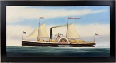 “Penobscot” Ship Portrait Sidewheeler Steamboat Paddle Steamer Oil on Canvas