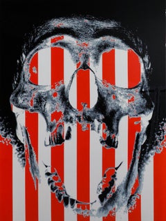 Skull with red & white stripes, Abstract painting on steel 