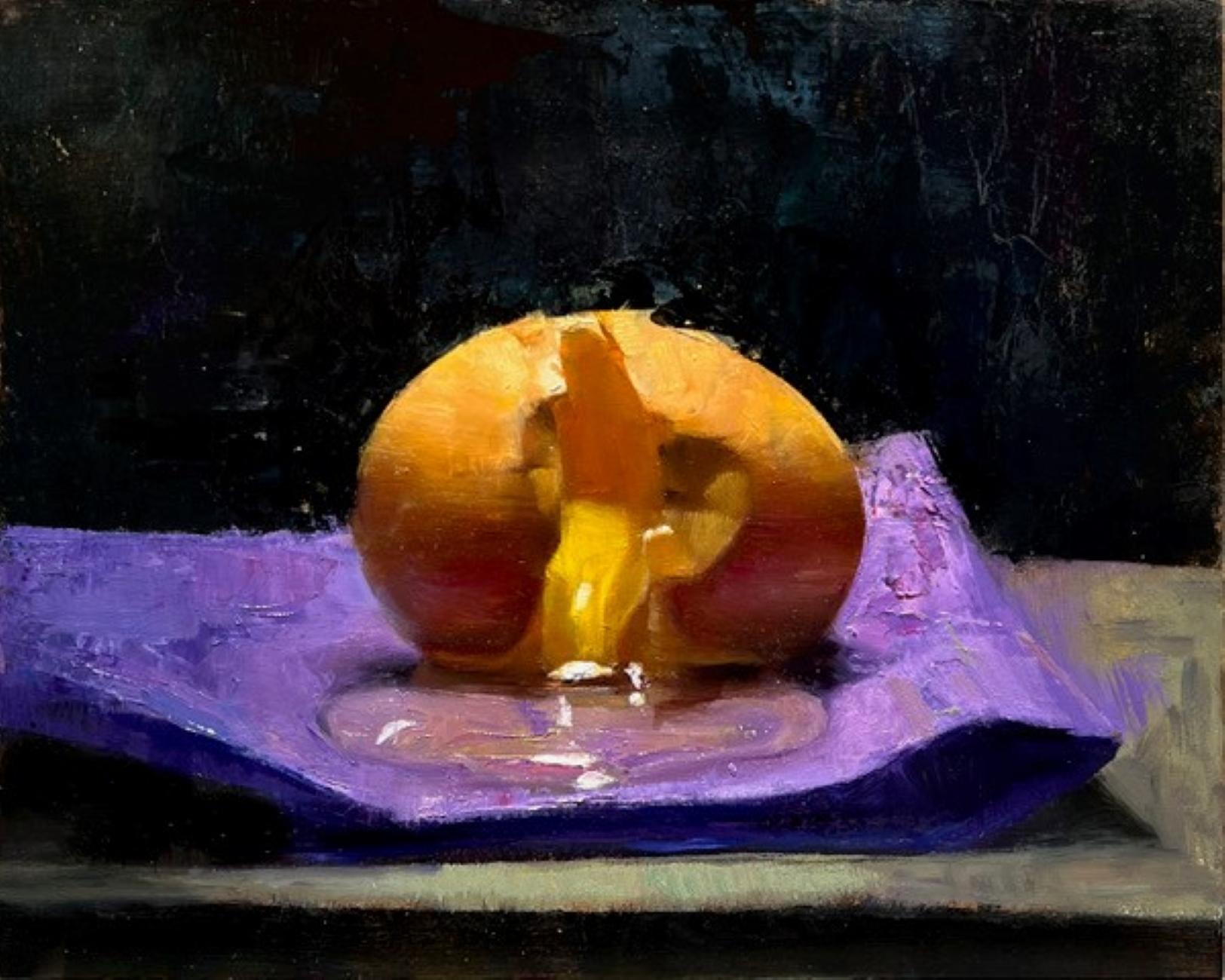 "Egg's on Purple" di Scott Conary è un dipinto a olio originale, realizzato a mano, che raffigura un uovo rotto su un tovagliolo viola.

Informazioni sull'artista:
Cresciuto dove la periferia della East Coast filtrava nei boschi e nelle fattorie,