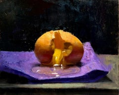 "Uova su viola" (2024) di Scott Conary, pittura a olio originale su carta