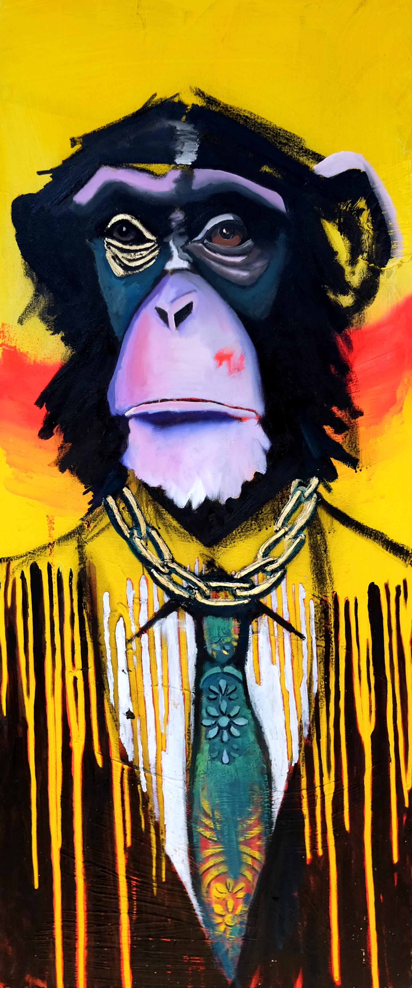 A Boss Chimp, Original Painting - Mixed Media Art by Scott Dykema
