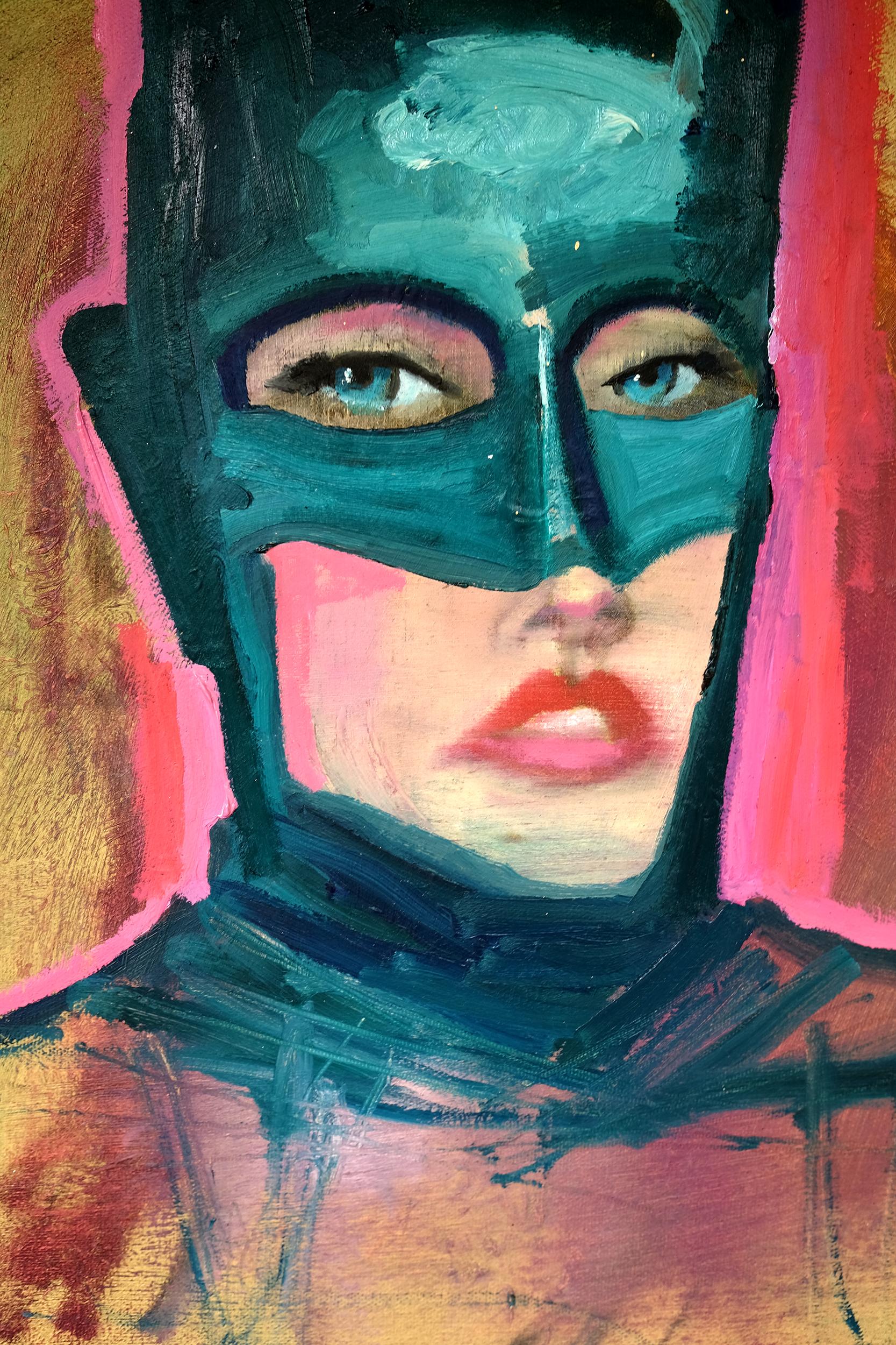 A Masked Girl, Original Painting - Pop Art Mixed Media Art by Scott Dykema