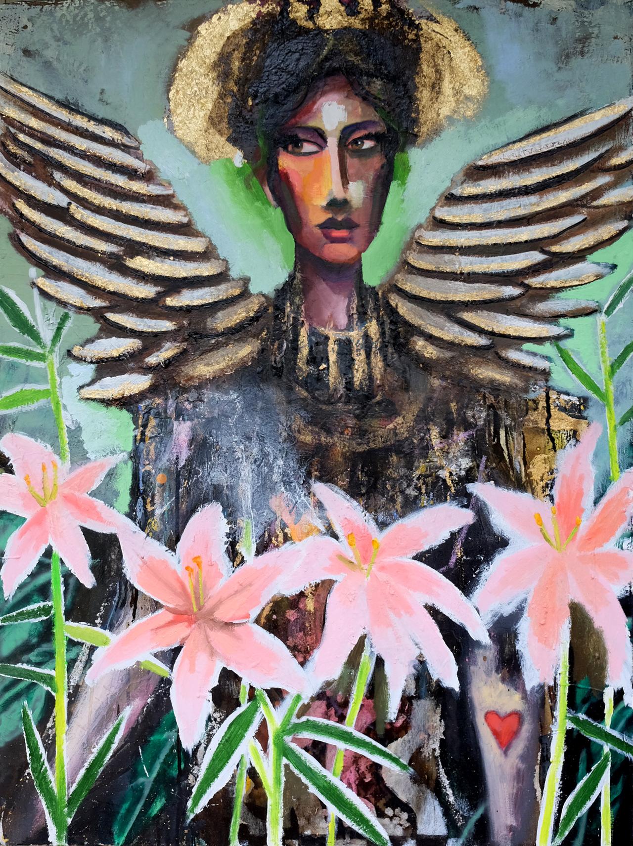 Adorazione del giglio, dipinto originale - Mixed Media Art di Scott Dykema