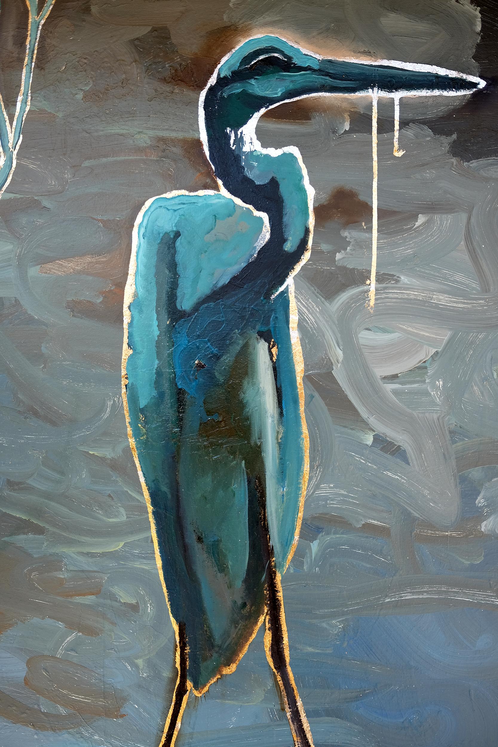 painting of blue heron