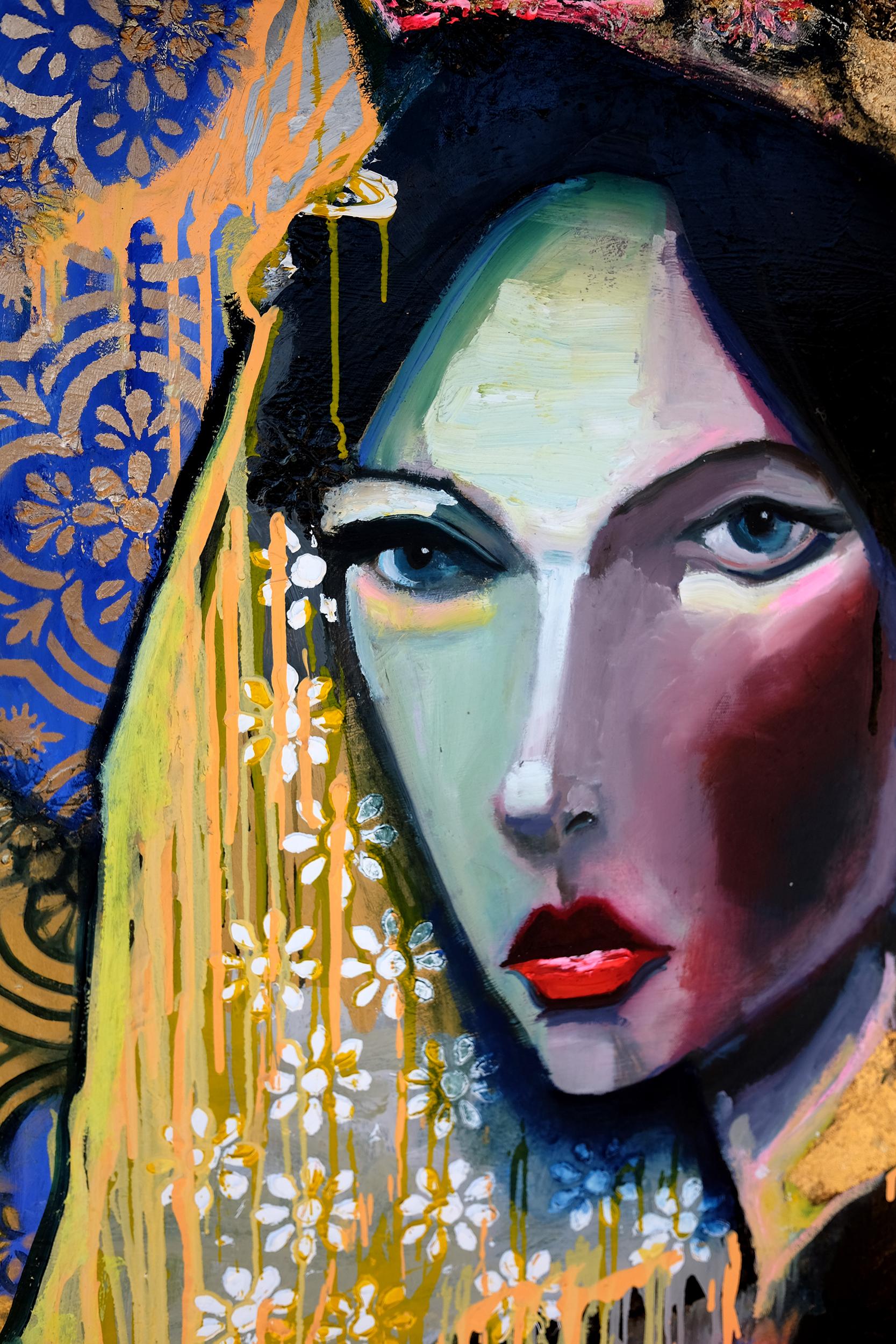 Reine décorée, peinture d'origine - Contemporain Mixed Media Art par Scott Dykema
