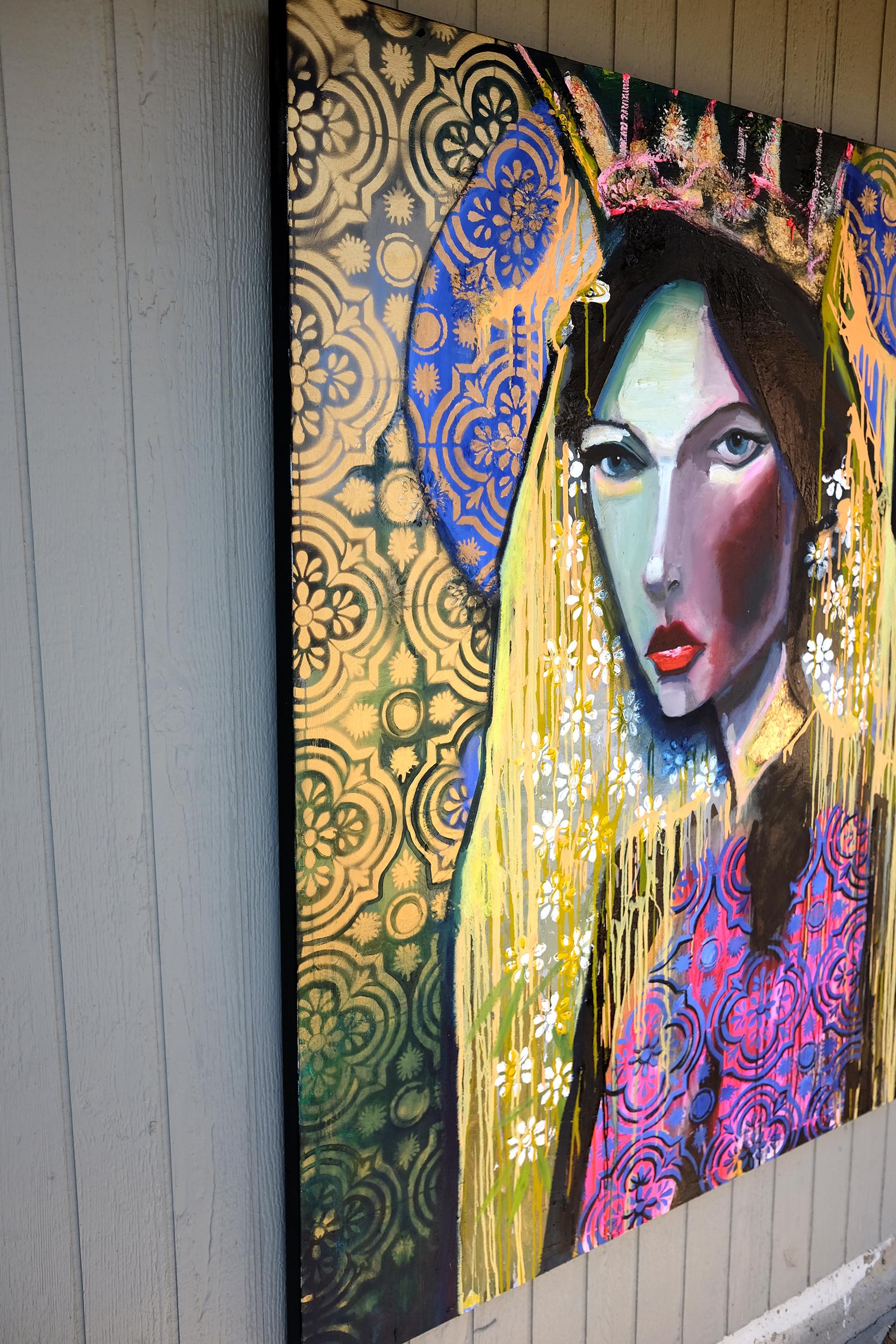 <p>Commentaires de l'artiste<br />Fait partie de la série de portraits féminins dramatiques de l'artiste Scott Dykema. La femme regarde avec un regard perçant, son visage délicat encadré d'un voile fleuri, d'une couronne et d'une auréole en or.