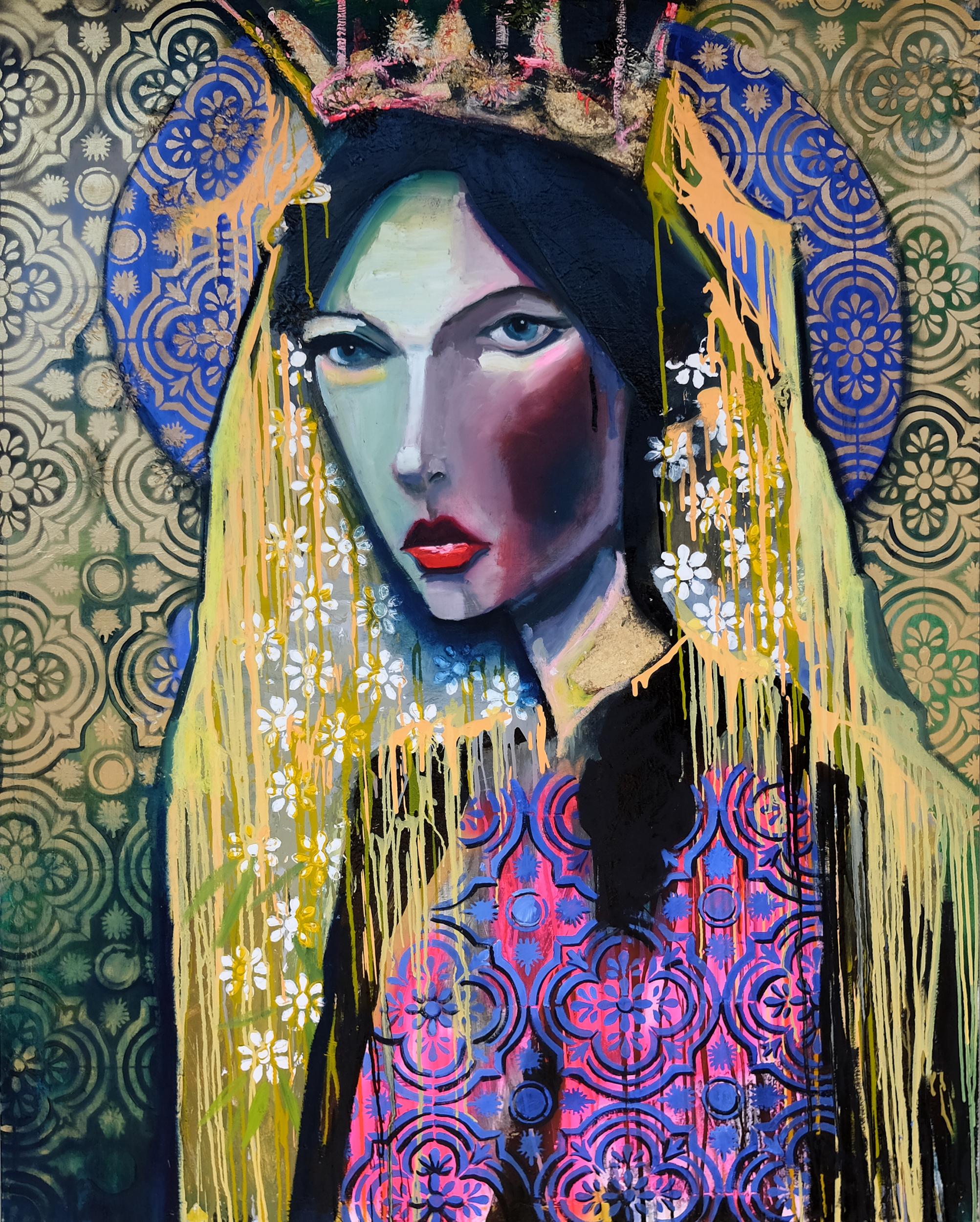 Reine décorée, peinture d'origine - Mixed Media Art de Scott Dykema