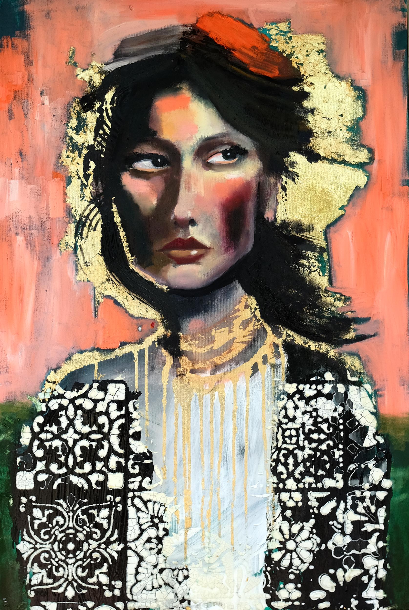 Persuasion auf Rosa, Originalgemälde – Mixed Media Art von Scott Dykema