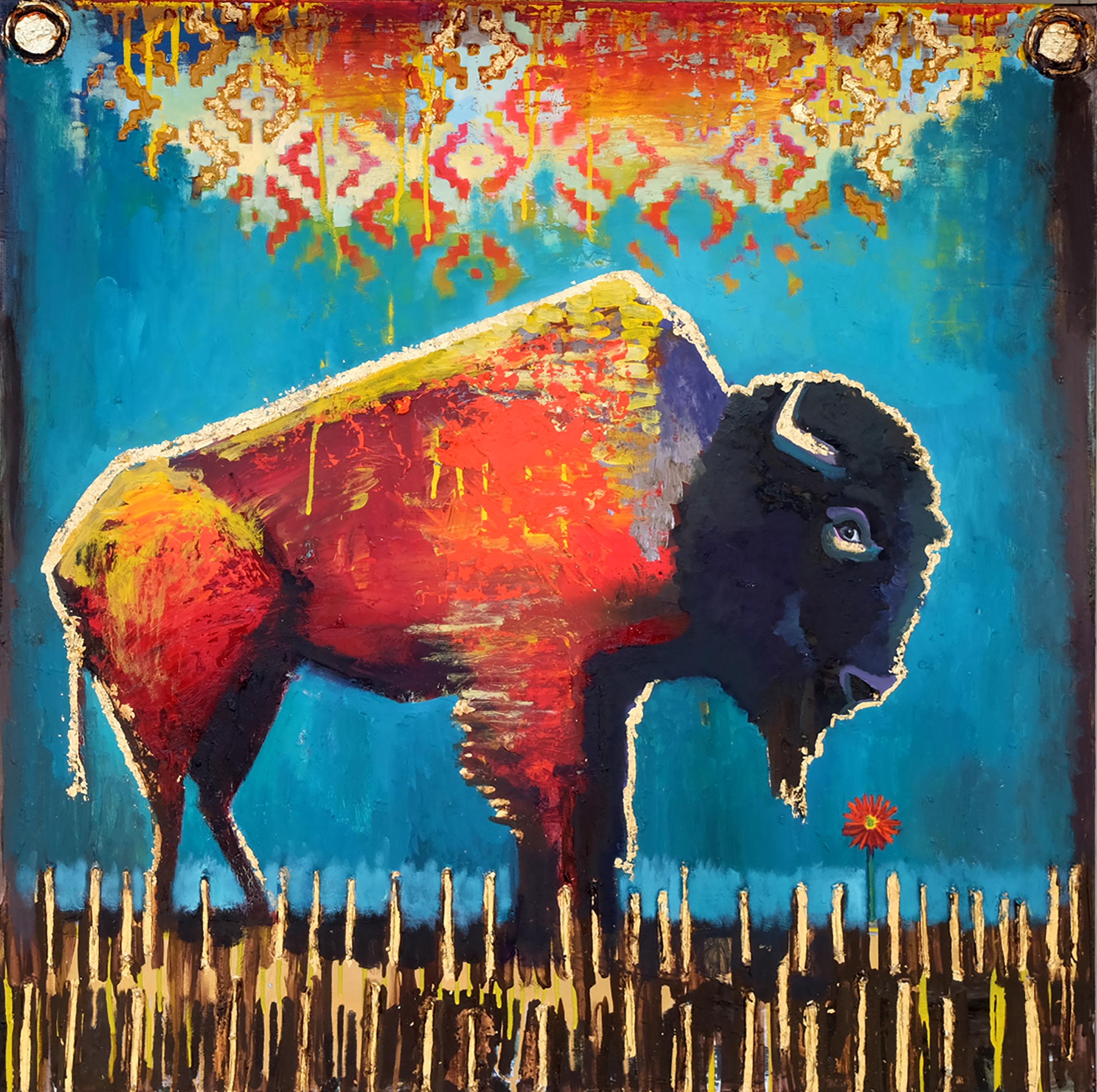 Flor roja, Pintura original - Mixed Media Art de Scott Dykema