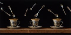"Cups and Spoons" - Surrealist Still-Life, Oil Painting on Panel