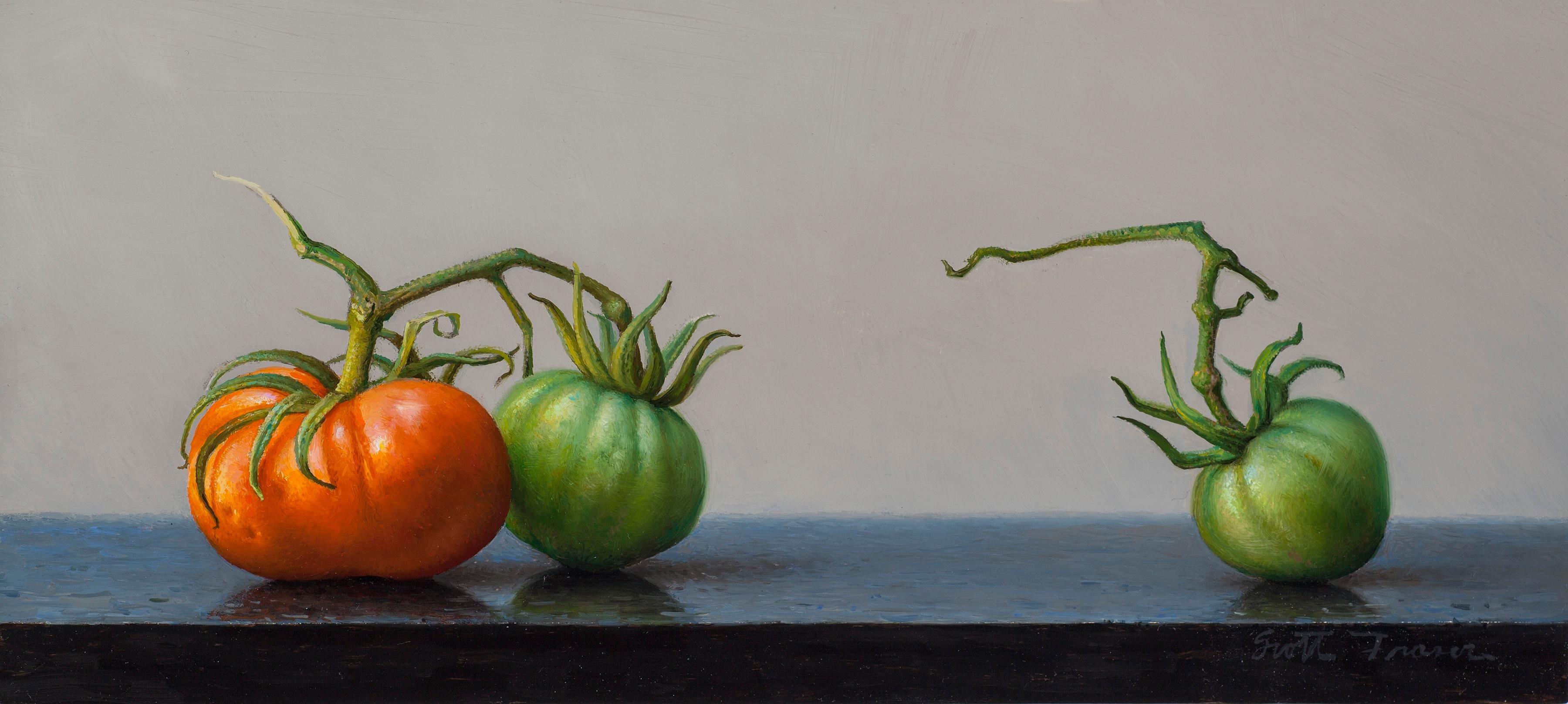 "Orange and Green" - Surrealist Still-Life, Oil Painting on Panel