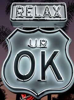 "Relax UR OK" - Neon Small -Contemporary Street Sign Sculpture