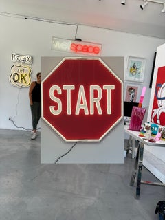 "Start" - Neon Contemporary Street Sign Sculpture