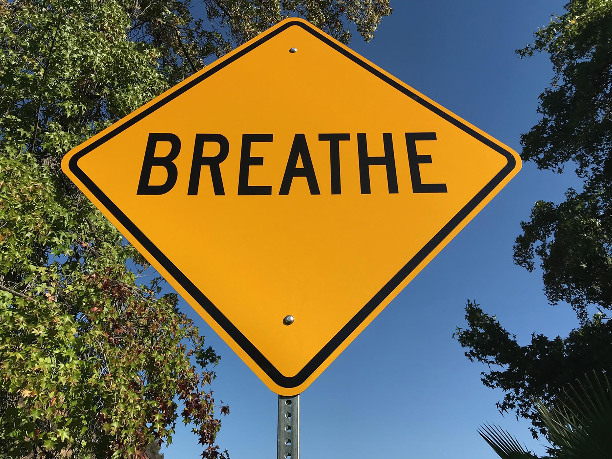 "Breathe" - Sculpture de panneau de rue contemporaine